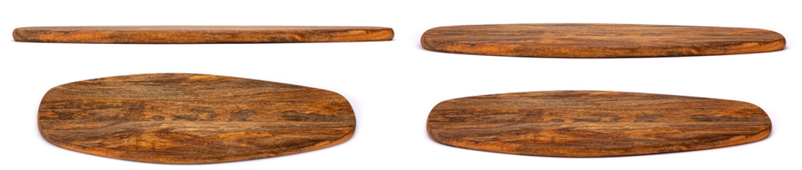 Kitchen Board isolated on white. Set of Cutting Boards in different angles shots in collage for...