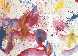 colored red, yellow, pink, blue spots on a white background, watercolor