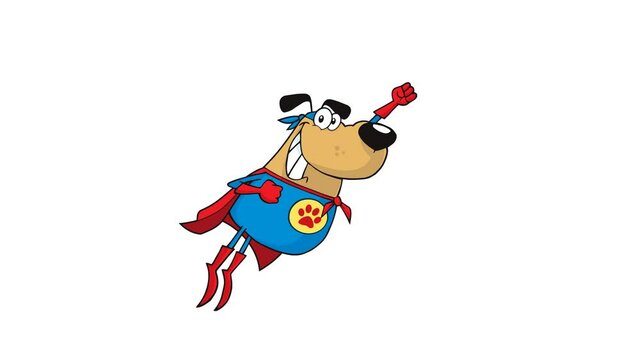 Super Hero Dog Cartoon Character Flying. 4K Animation Video Motion Graphics Without Background