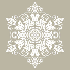 Oriental vector round white pattern with arabesques and floral elements. Traditional classic white ornament. Vintage pattern with arabesques