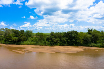 Fototapeta na wymiar Aerial view: Lusutfu River near Big Bend, eSwatini Africa