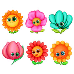 set of cute flowers illustration 