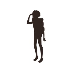 silhouette of a woman trekking