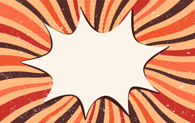 Fototapeta na wymiar Splash or speech bubble pop art. Vintage retro starburst. Wallpaper backdrop for advertising or party. Comic strip background. Explosion in comics book style. Clouds beams. Copy space