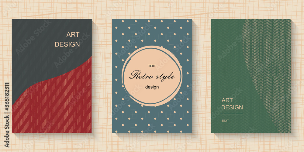 Aufkleber set of vector retro colorful abstract covers with shabby stripes and polka dot. collection for busin