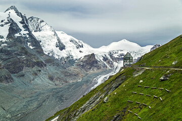 Mountain. Glacier Grossglockner. Austria’s highest mountain. The longest glacier in the Eastern Alps. Tauern National Park. Glacial landscape with snowy mountain peaks. Copy space.
