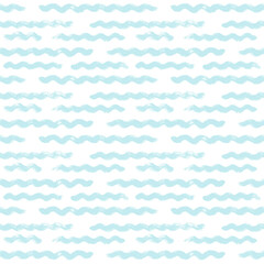Seamless Wave Pattern, Hand drawn water sea modern vector background. Wavy beach brush stroke, curly grunge paint lines, watercolor illustration