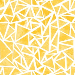 Golden yellow triangle collage seamless background. Geometric abstract collage watercolor texture contemporary repeating pattern. Use for fabric, wallpaper, packaging, surface pattern design