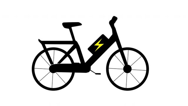Animation: electric bike. Ecologic transportation concept. White background. Eco Friendly concept