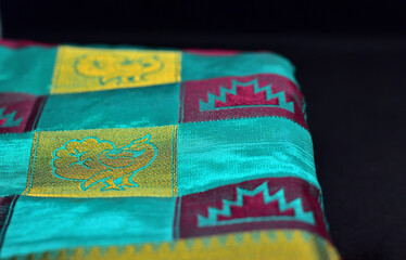 Multicolored Checked Designer saree with peacock Jari Butta