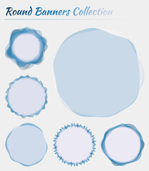 Round badges collection. Circular backgrounds in purple and blue colors. Awesome vector illustration.