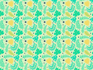 Vector seamless pattern background with tropical leaves. Trendy style.
