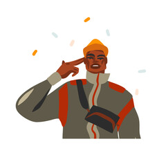 Hand drawn vector abstract stock graphic illustration with young happy black african american beauty man portrait , in fashion outfit isolated on white background