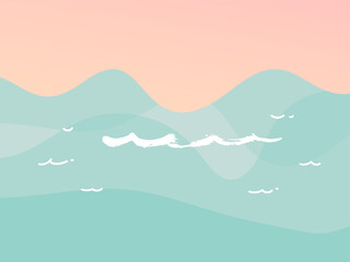 Hand drawn vector stock abstract graphic illustration with ocean waves sea shore scene with nobody and Copy Space place for your typography isolated on background