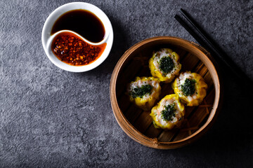 Dim SUM . Chinese dimsum bamboo steamer