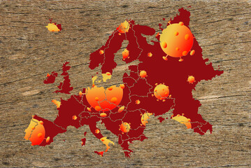 Coronavirus map Europe, pandemic, epidemic in Europe - 365184977