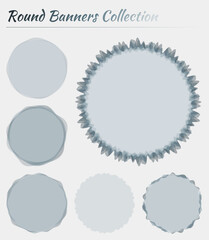 Colorful round abstract shapes. Circular backgrounds in blue grey colors. Authentic vector illustration.
