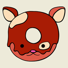 Glazed cute doughnut animals. Isolated donuts with glaze and bite