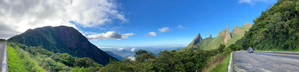 Panoramic photo of the mountain. Mountain of the Finger of God. Teresopolis city, Rio de Janeiro state, Brazil.  