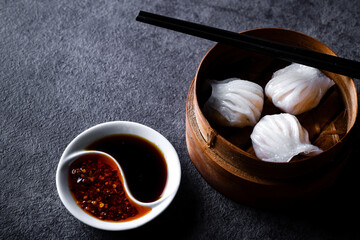 Dim SUM . Chinese dimsum bamboo steamer