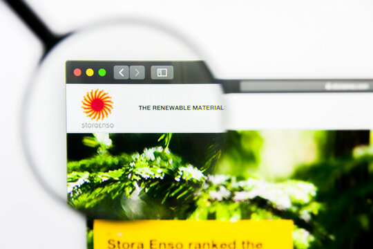 Los Angeles, California, USA - 25 March 2019: Illustrative Editorial of Stora Enso website homepage. Stora Enso logo visible on display screen.