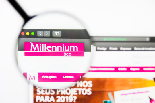 Los Angeles, California, USA - 5 April 2019: Illustrative Editorial of Banco Comercial Portugues website homepage. Banco Comercial Portugues logo visible on display screen.