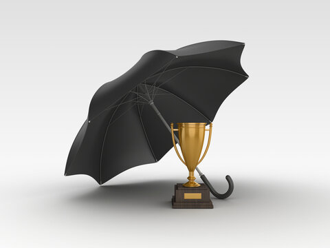 3D Rendering Illustration of Trophy with Umbrella