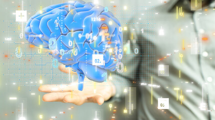 Naklejka na ściany i meble future AI smart brain artificial system network digital