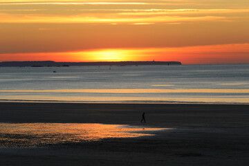 Beauty sunset view from beach in Saint Malo,  Brittany, France