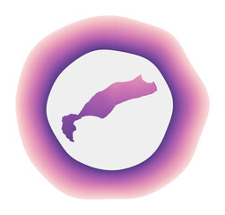 Kos icon. Colorful gradient logo of the island. Purple red Kos rounded sign with map for your design. Vector illustration.