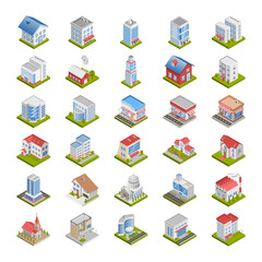 Graphic mall, Buildings, Isometric 3D icons.