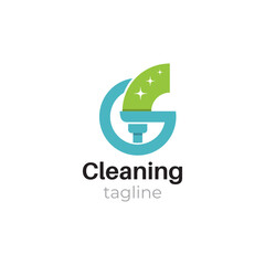 Cleaning service logo with letter G like holding hand and modern color vector.