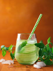 Detox useful water with cucumber and mint. Refreshing ice-cold summer drink