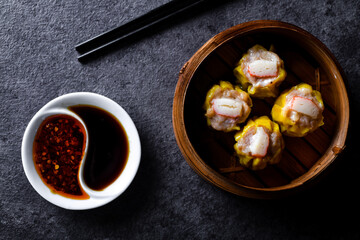 Dim SUM . Chinese dimsum bamboo steamer