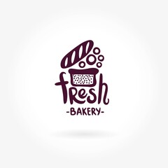 Fresh bakery logo. Fresh bakery. Decorative logo. Hand drawn lettering. Vector hand-painted logo. Font logo. Vintage logo. Bakery shop design logo. Hand-drawn inscription logo. Calligraphic logo.