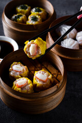Dim SUM . Chinese dimsum bamboo steamer