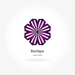 Bright and juicy beautiful circular logo for boutique, flower shop, business. Company mark, emblem, element. Simple geometric mandala logotype. Kaleidoscope big bud. Surround abstract blossom.