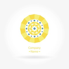 Bright logo in pastel colors with petals for wedding, boutique, flower shop, business, interior. Company mark, emblem. Simple geometric mandala logotype. Kaleidoscope bud. Surround abstract blossom.