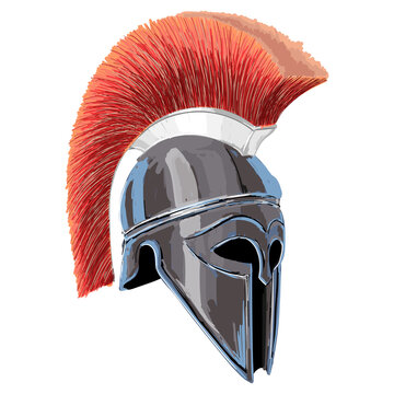 Helmet of the ancient Greek and Roman warrior hoplite isolated on white background.
