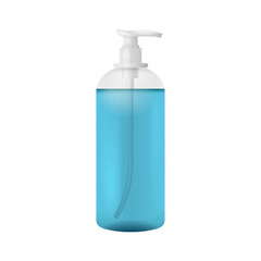 Clean plastic bottle template with dispenser for liquid soap, shampoo, shower gel, lotion, body milk. Ready for your design. Packaging collection.. Vector illustration.