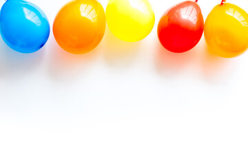 Greeting card template with balloons top view frame copy space