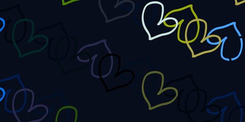 Light Blue, Yellow vector background with Shining hearts.