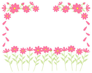 Fototapeta na wymiar カラフルなコスモスの花のフレーム　秋桜のメッセージカード