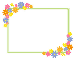 カラフルなコスモスの花のフレーム　秋桜のメッセージカード