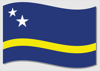 Waving flag of Curacao vector graphic. Waving Curacaoan flag illustration. Curacao country flag wavin in the wind is a symbol of freedom and independence.
