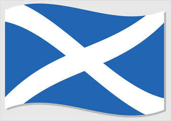 Waving flag of Scotland vector graphic. Waving Scottish flag illustration. Scotland country flag wavin in the wind is a symbol of freedom and independence.