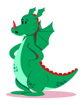 Cute dragon.Illustration for books and manuals for children. Mythical character. Good dragon. Flat illustration. Vector image