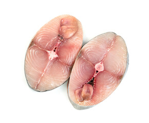 Spanish mackerel slice or spotted mackerels on white isolated background ,Scomberomorus