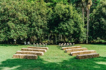 Hay bales as seats at Australian weddings
