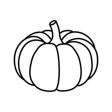 Vector black and white pumpkin icon in a flat style. The illustration is suitable for decorating a Halloween holiday, menu, food.